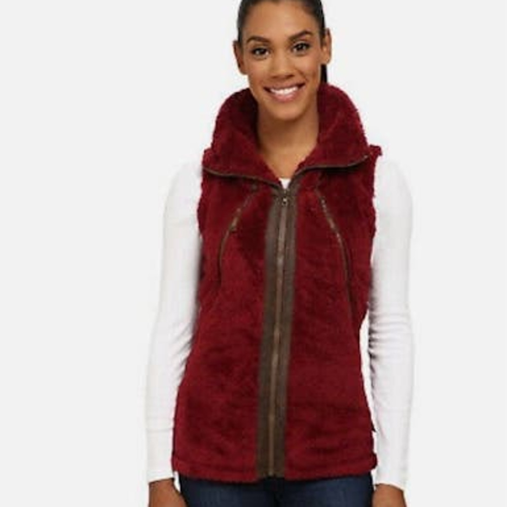 KUHL Flight PILE FLEECE Faux Fur vest Jacket packable full zip size small red